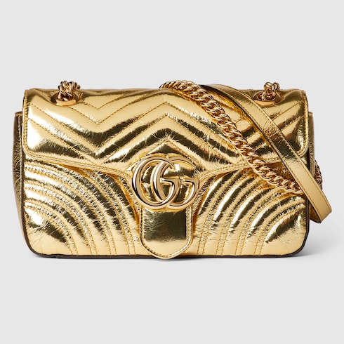 GG Marmont small shoulder bag in metallic gold leather GUCCI Canada