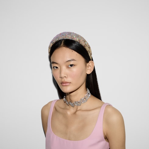 GG canvas hairband with crystals in Beige Undefined | GUCCI® SI