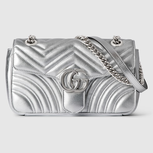 GG Marmont small shoulder bag in metallic silver leather GUCCI Canada