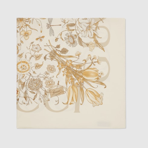 Vierecktuch aus Seidentwill mit Flora-Print