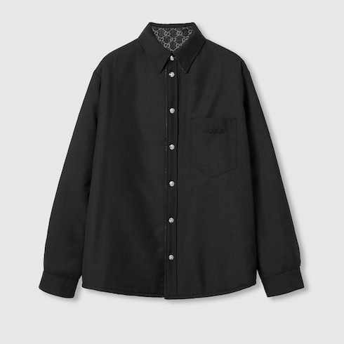 Camicia reversibile in lana e denim GG