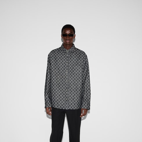 Chemise réversible en laine et denim GG