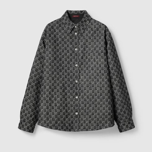 Camicia reversibile in lana e denim GG