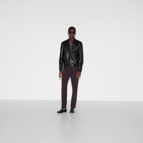 Куртка-бомбер из кожи с тиснением GG