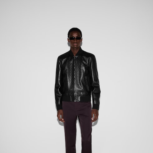 Chaqueta bomber de piel con GG en relieve