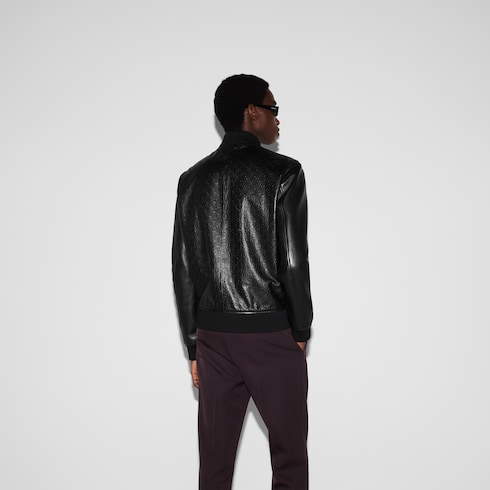 Куртка-бомбер из кожи с тиснением GG