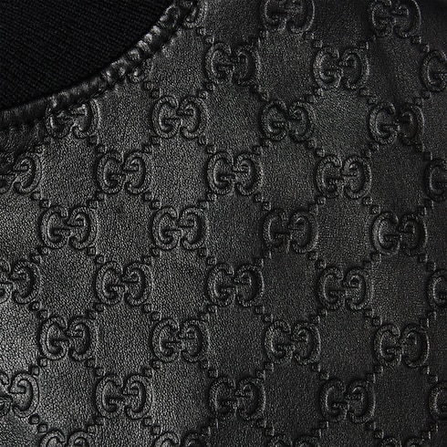 Куртка-бомбер из кожи с тиснением GG