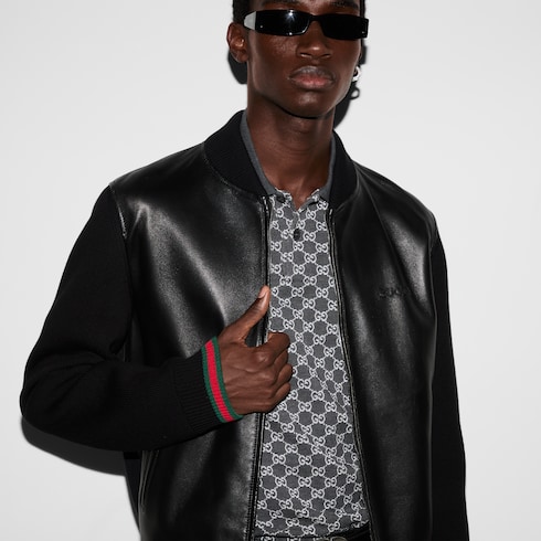 Chaqueta bomber de punto y piel napa
