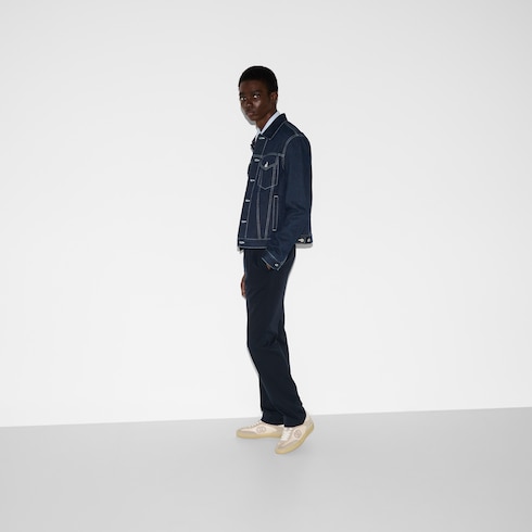 Pantalon en gabardine de coton avec bande Web