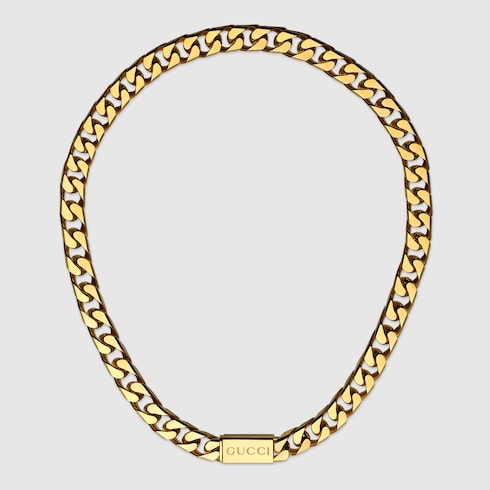 Chain necklace with Gucci script tag