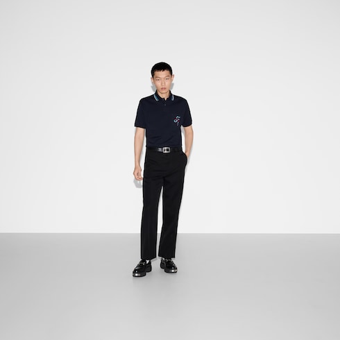 Embroidered stretch cotton polo shirt