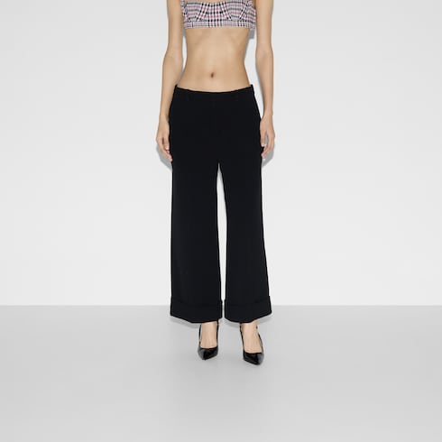 Pantaloni ricamati in sablé di viscosa