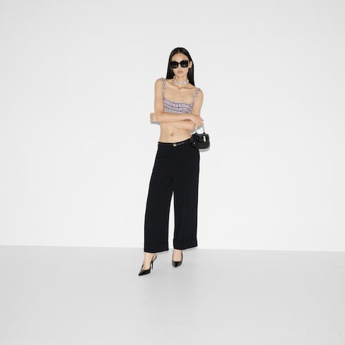 Pantalon en sablé de viscose avec broderie