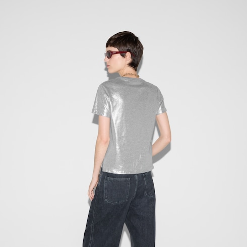 Printed laminated cotton T-shirt