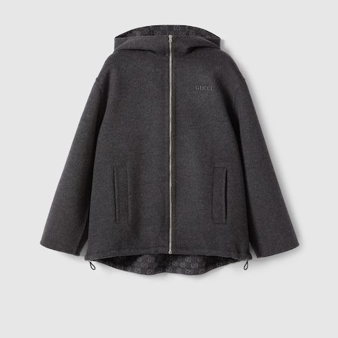 Jacke aus Wolle und Seide mit Stickerei und Kapuze