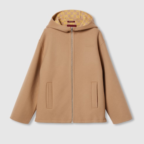 Jacke aus Wolle und Seide mit Stickerei und Kapuze