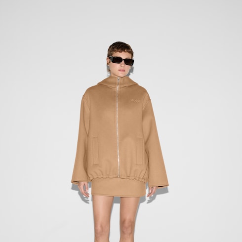 Jacke aus Wolle und Seide mit Stickerei und Kapuze