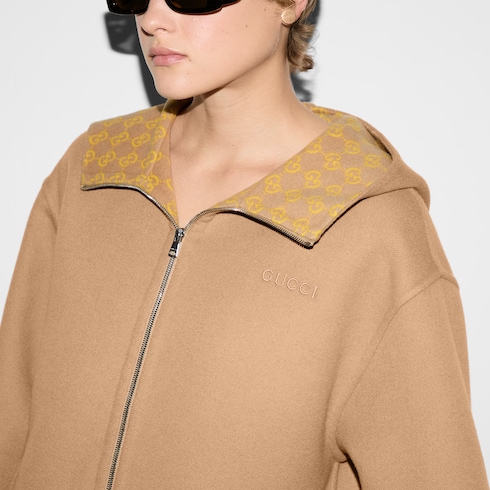 Embroidered wool and silk hooded jacket Detail 5