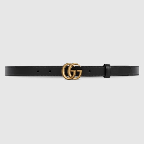 Women s Slim Black Leather Belt With Double G Buckle GUCCI AE