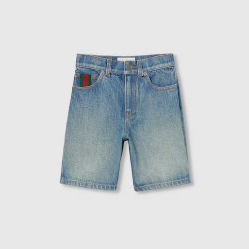 Children's denim shorts with Web in blue | GUCCI® PT