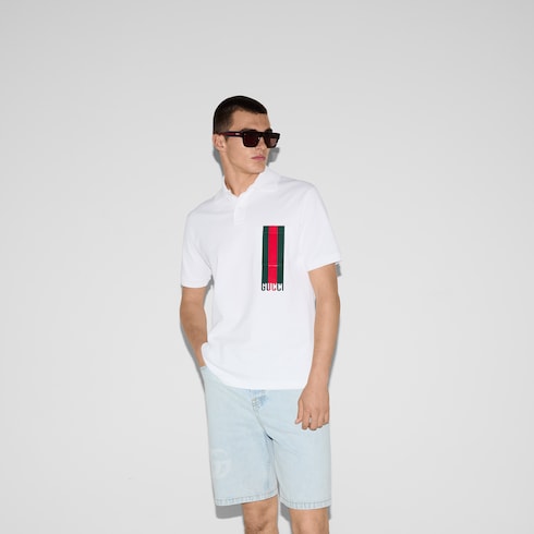 Cotton piquet polo shirt with print