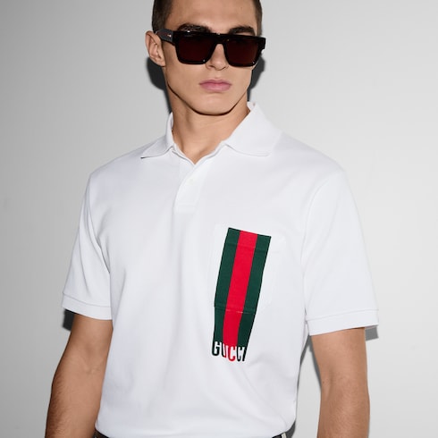 Cotton piquet polo shirt with print