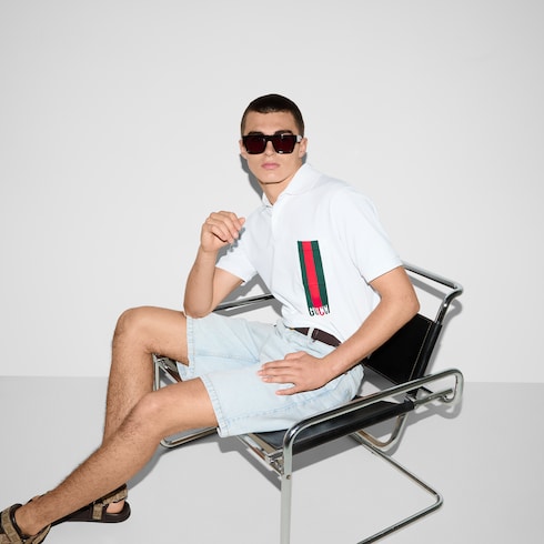 Cotton piquet polo shirt with print