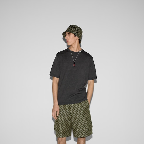 T-shirt in seta e cotone con intarsio
