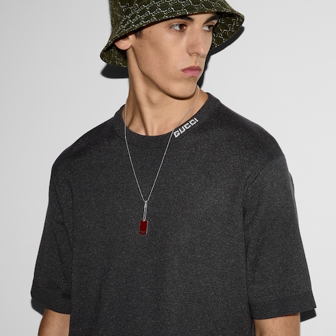 T-shirt in seta e cotone con intarsio