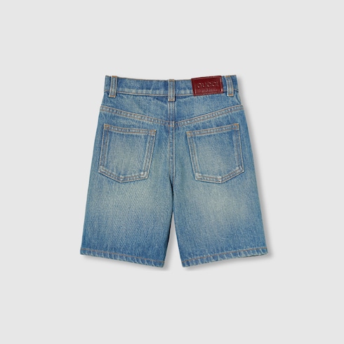 Shorts bambino in denim con nastro Web