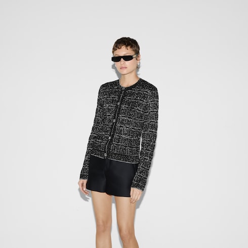 Cardigan aus Woll- und Laméjacquard mit Karomuster