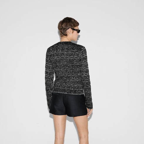 Cardigan in jacquard di lana e lamé a quadri