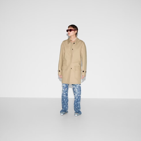 Heavy cotton drill coat in beige | GUCCI® RO