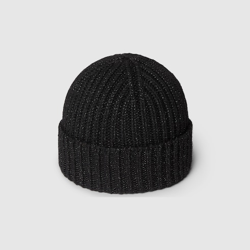 Rib knit wool lamé hat