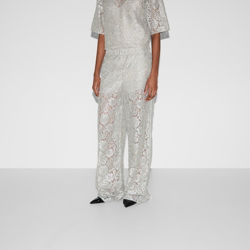 Pantalone in pizzo floreale lamé