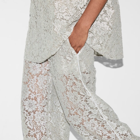 Floral lace lamé trouser