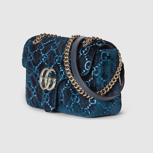 GG Marmont small shoulder bag in blue velvet GUCCI US