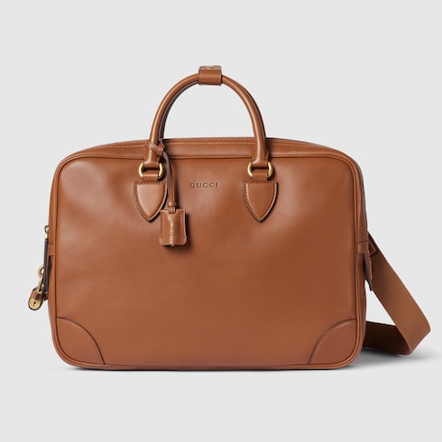 GG Emblem medium briefcase in brown leather | GUCCI® US GG Emblem medium briefcase in brown leather | GUCCI® US