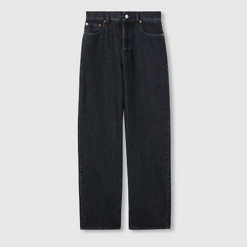 Denim pant with Gucci label Detail 2