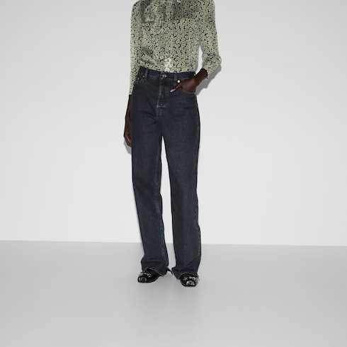 Denim pant with Gucci label Detail 3