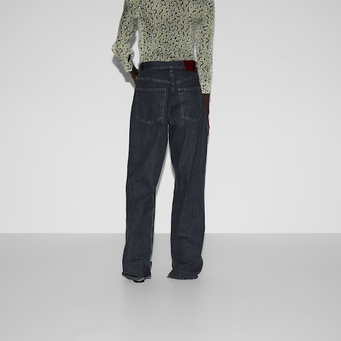 Denim trouser with Gucci label Detail 4