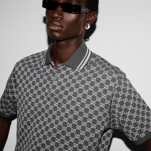 Polo in cotone e lamé GG jacquard