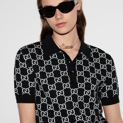 Reversible GG wool jacquard polo shirt Detail 5