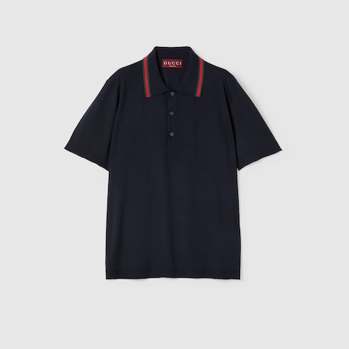 Wool knit polo shirt with Web Detail 2