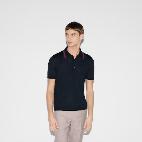 Wool knit polo shirt with Web Detail 3