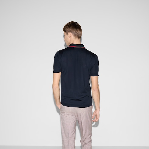 Wool knit polo shirt with Web Detail 4