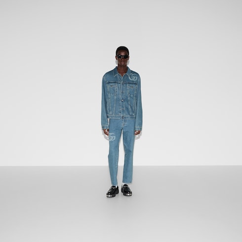 Veste en denim avec motif Double G réalisé au laser