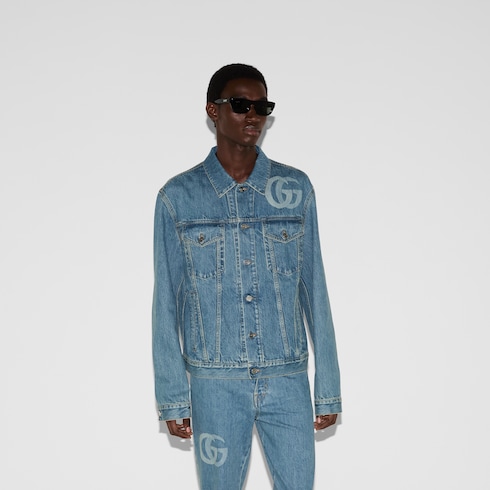 Veste en denim avec motif Double G réalisé au laser