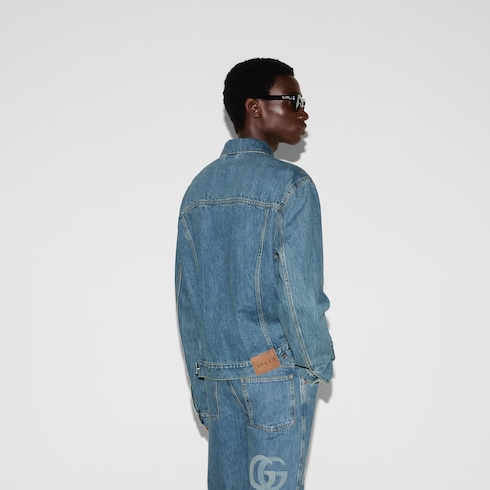 Veste en denim avec motif Double G réalisé au laser