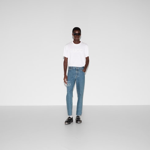 Pantalon en denim orné d’un logo Double G au laser